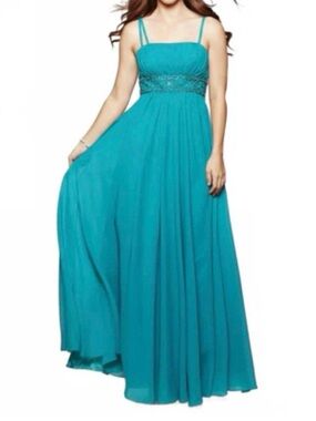 david’s bridal turquoise blue beaded sequin long formal dress